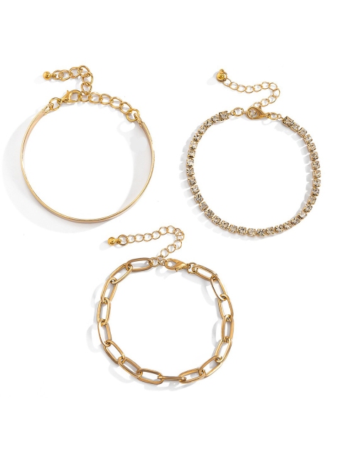 

YoungWildFree Women 3 Gold-Toned & White Brass Gold-Plated Link Bracelet