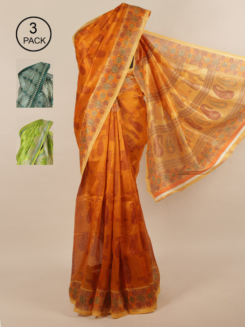 

Pothys Pack of 3 Ethnic Motifs Jute Silk Sarees, Mustard