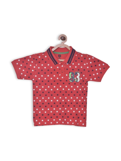 

612 league Boys Red & Blue Printed Polo Collar Applique T-shirt