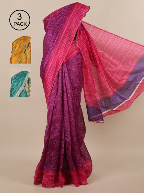 

Pothys Pack Of 3 Multicoloured Jute Silk Sarees, Multi