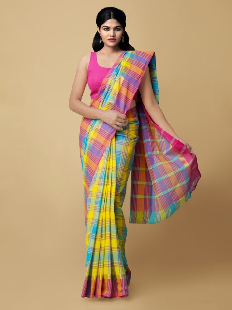 

Unnati Silks Red & Yellow Checked Zari Pure Cotton Mangalagiri Saree