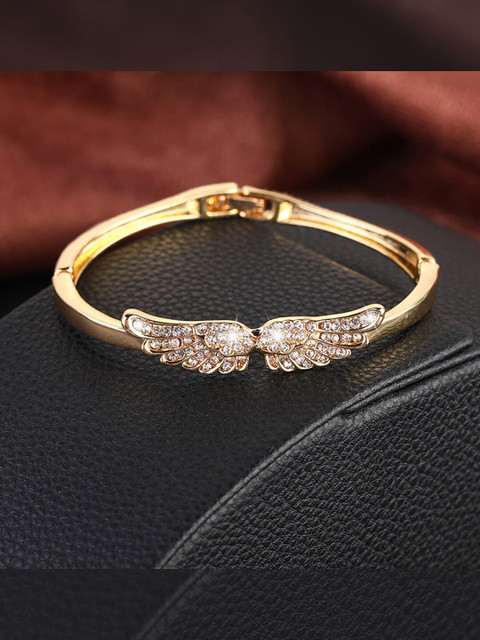

YoungWildFree Women Gold-Toned & White Brass Cubic Zirconia Gold-Plated Bangle-Style Bracelet