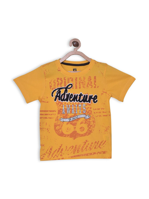 

612 league Boys Yellow Typography Printed T-shirt
