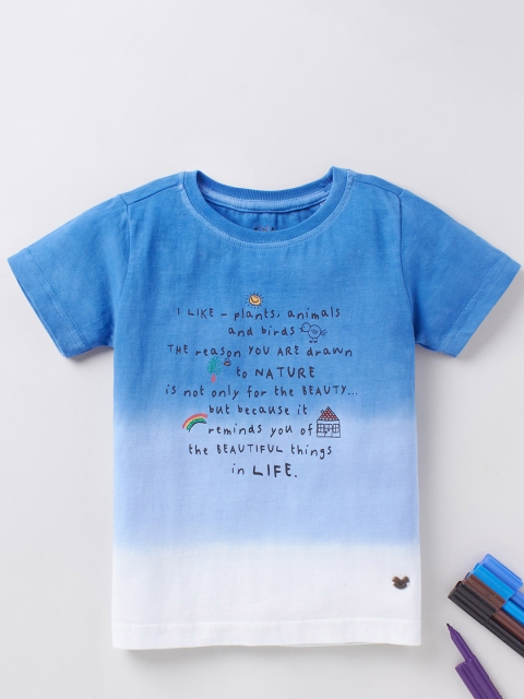 

Ed-a-Mamma Boys Blue White Typography Printed Cotton Pure Cotton T-shirt