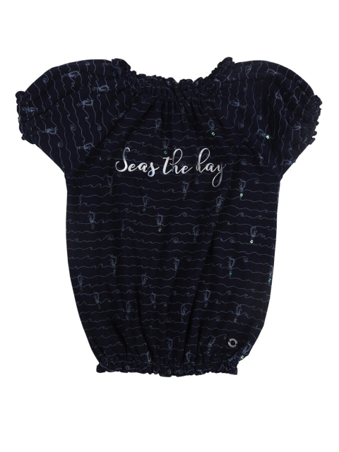 

Gini and Jony Navy Blue Puff Sleeve Printed Blouson Top