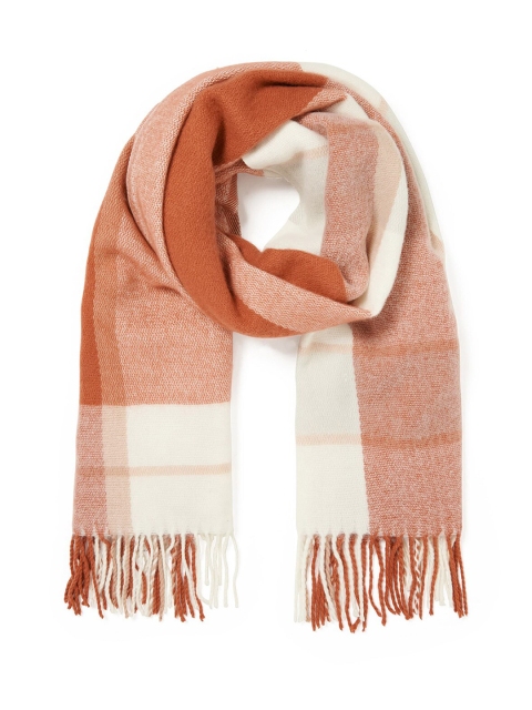

Forever New Women Peach-Coloured & Rust Checked Scarf