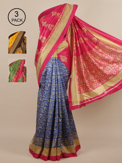 

Pothys Pack of 3 Ethnic Motifs Jute Silk Sarees, Pink