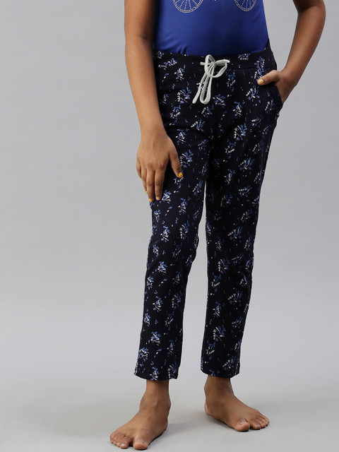

Kryptic Girls Navy Blue & White Printed Pure Cotton Lounge Pants