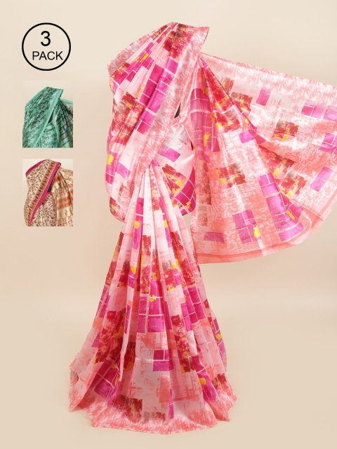 

Pothys Pack of 3 Ethnic Motifs Jute Silk Sarees, Pink