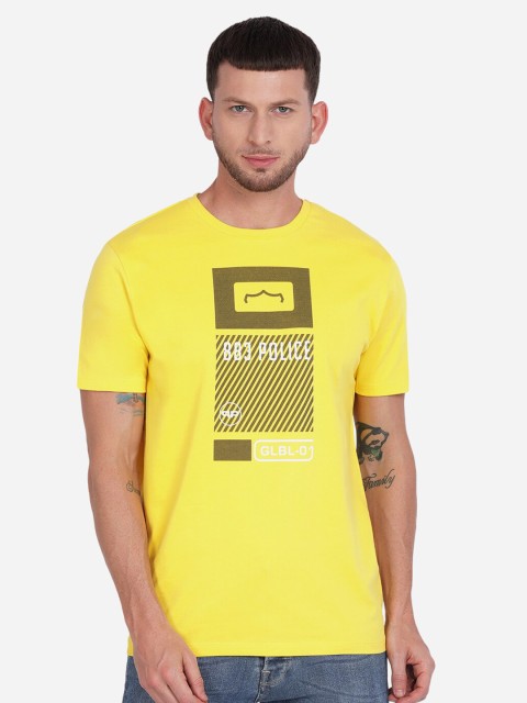 

883 Police Men Yellow & Brown Printed T-shirt