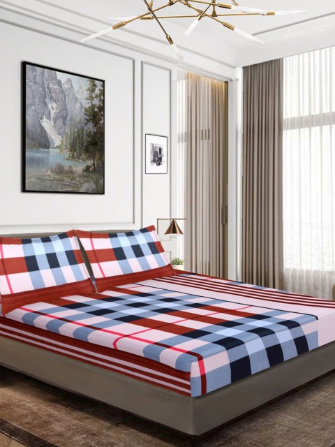 

Aura Blue & Red Geometric 160 TC Queen Bedsheet with 2 Pillow Covers