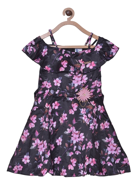 

612 league Black Floral Georgette A-Line Dress