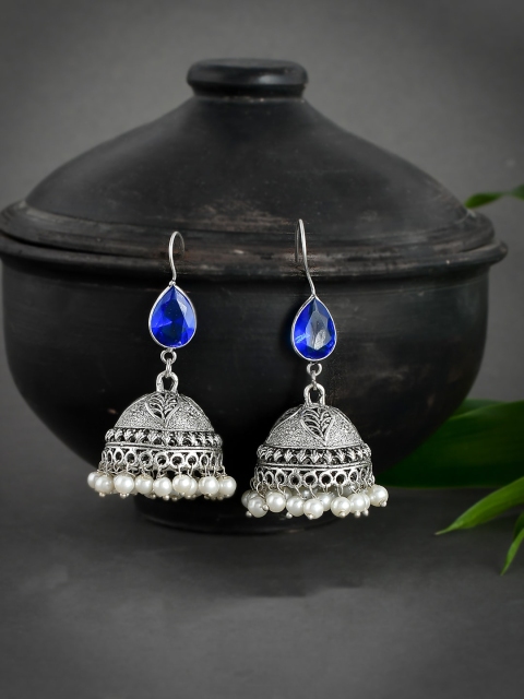 

Silvermerc Designs Silver-Toned Contemporary Jhumkas Earrings
