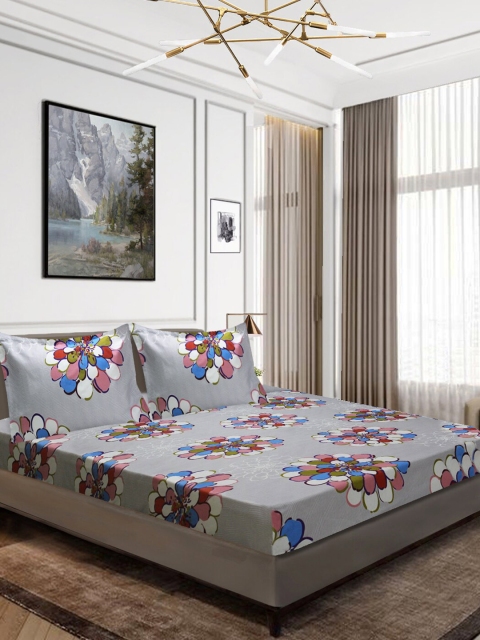 

Aura Grey & White Floral 160 TC Queen Bedsheet with 2 Pillow Covers
