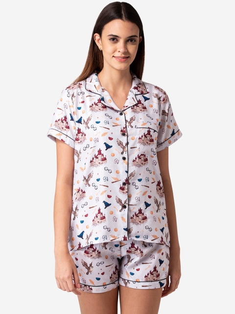 

Bellofox Women Grey & Brown Printed Night suit