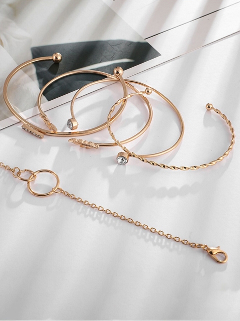 

YoungWildFree Women Set Of 5 Gold-Plated & White Brass Cuff Bracelet