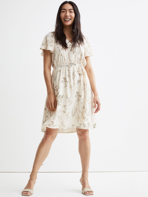 

H&M Beige Floral Chiffon Dress