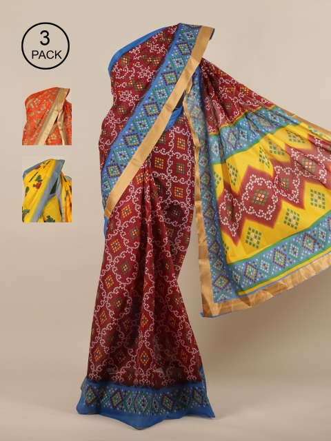 

Pothys Pack of 3 Printed Cotton Blend Saree, Maroon