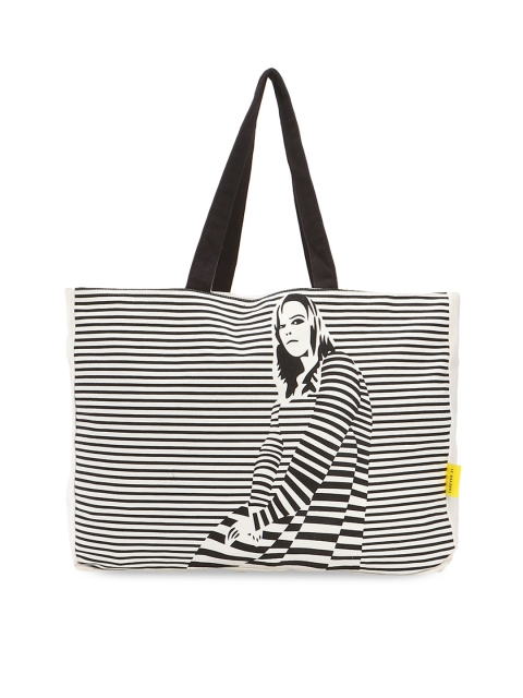 

FOREVER 21 Multicoloured Floral Striped Shopper Tote Bag with Bow Detail, Multi