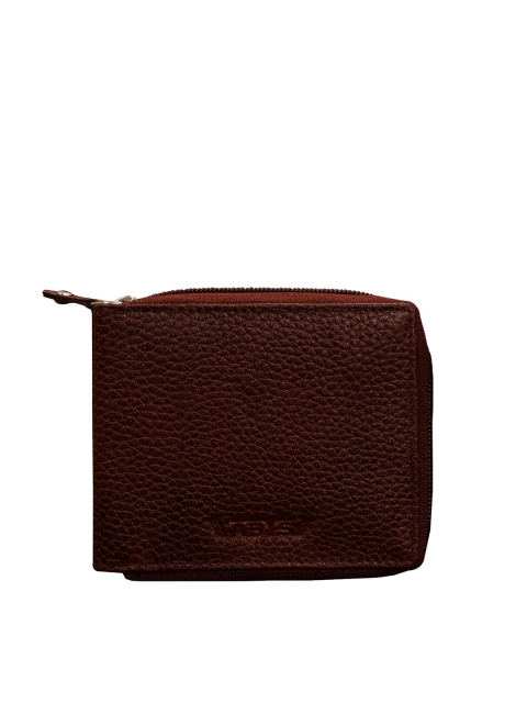 

ABYS Men Brown Textured Leather Zip Around Wallet