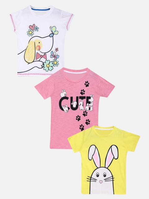 

Lazy Shark Girls 3 Printed Cotton T-shirts, White