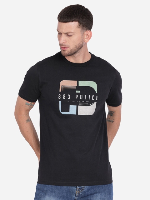

883 Police Men Black Brand Logo Printed T-shirt
