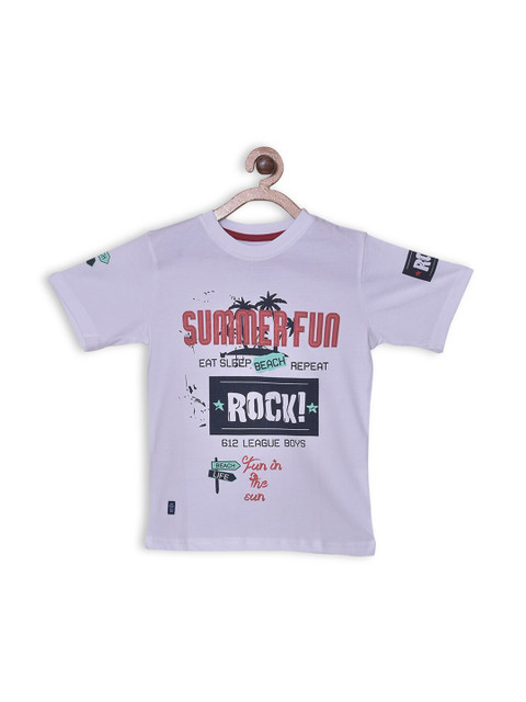 

612 League Boys White Typography Printed Round Neck T-shirt