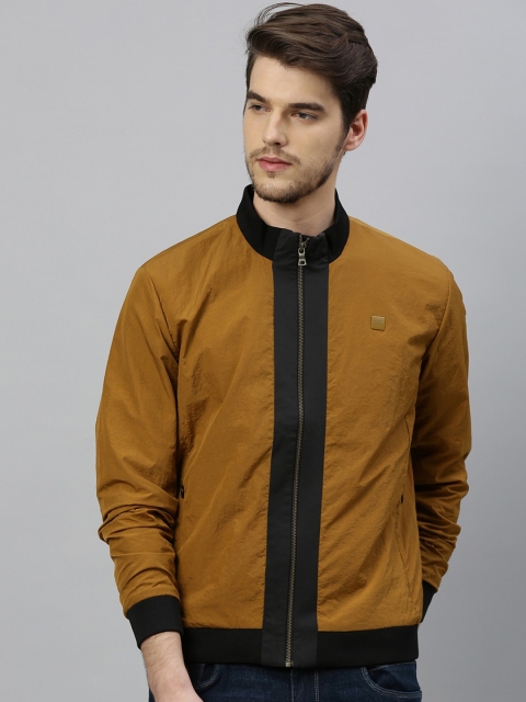 

RARE RABBIT Men Mustard Colourblocked Water Resistant Bomber Jacket
