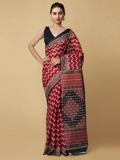 

Unnati Silks Red & Black Ethnic Motifs Pure Cotton Kovai Saree