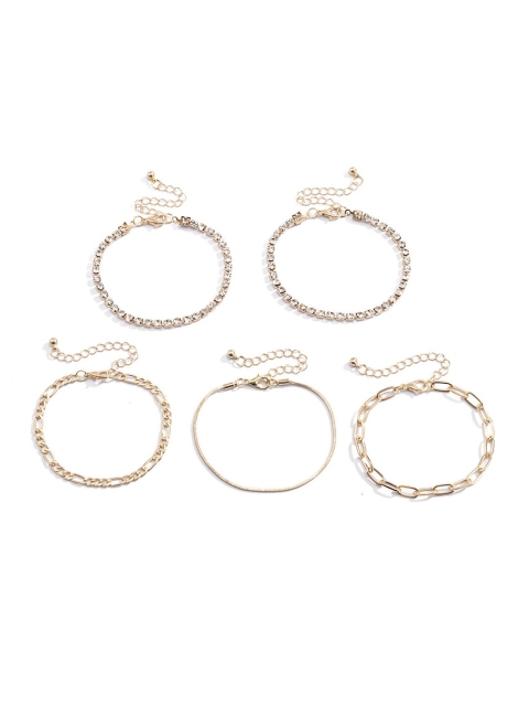 

YoungWildFree Women Pack of 5 Gold-Toned & White Brass Gold-Plated Link Bracelet
