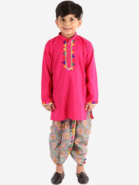 

KID1 Boys Pink & Blue Floral Pure Cotton Kurta with Dhoti Pants