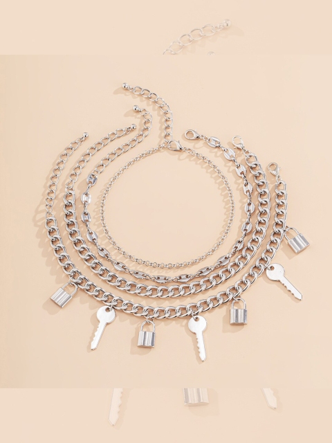 

YoungWildFree Set Of 4 Silver-Plated Oxidised Anklets
