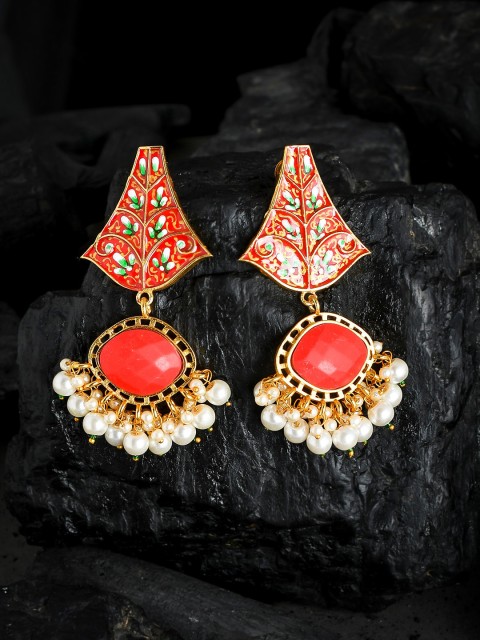 Silvermerc Designs Orange Gold-Plated Contemporary Drop Earrings