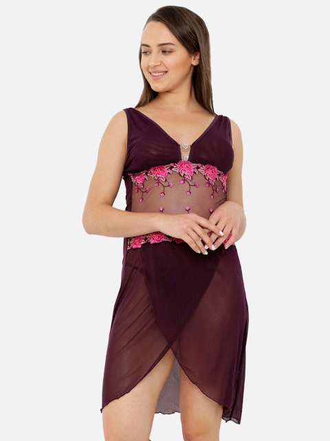 

Heart 2 Heart Purple Self Design Baby Doll Dress