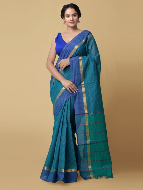 

Unnati Silks Blue & Gold-Toned Zari Pure Cotton Mangalagiri Saree