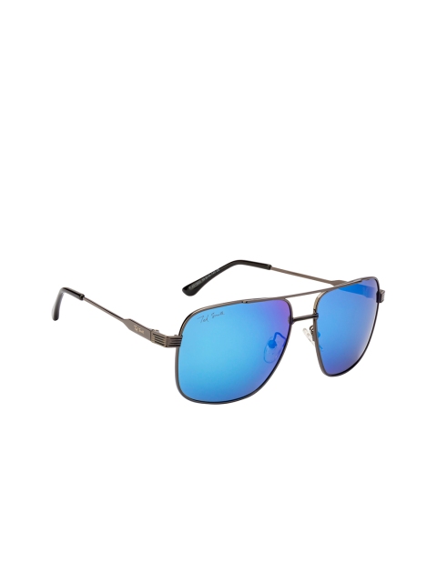 

Ted Smith Unisex Blue Lens & Gunmetal-Toned Aviator Sunglasses with Polarised Lens