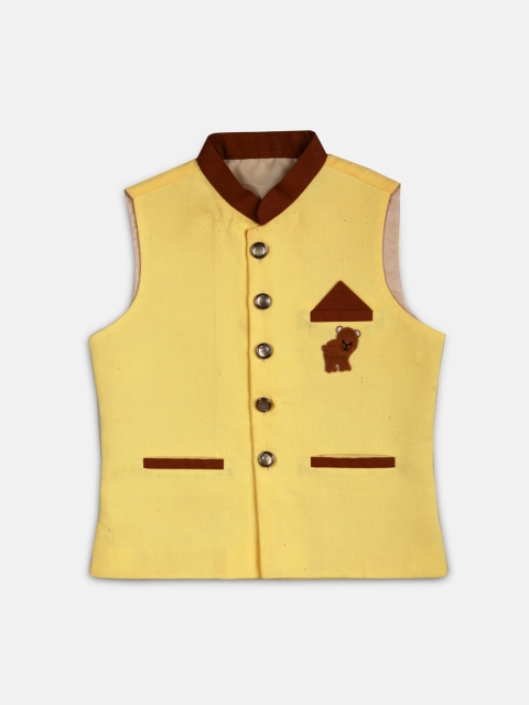 

MAXENCE Boys Yellow Solid Satin Nehru Jacket
