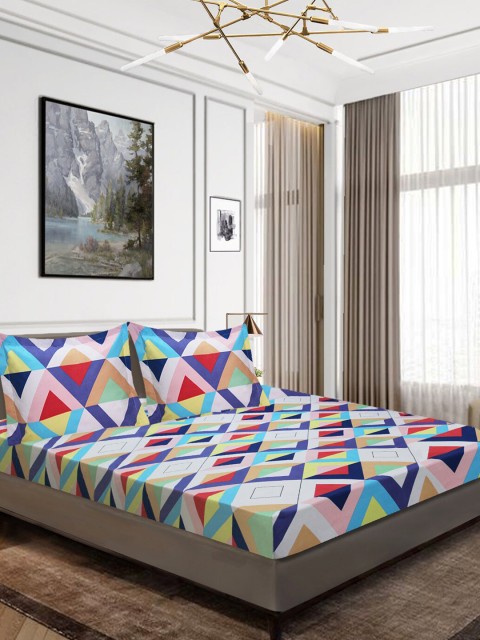 

Aura Multicoloured Geometric 160 TC Queen Bedsheet with 2 Pillow Covers, Multi
