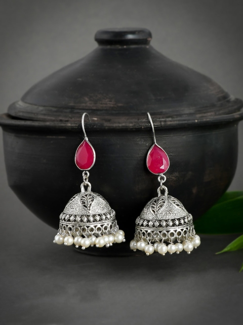 

Silvermerc Designs Pink Dome Shaped Jhumkas Earrings