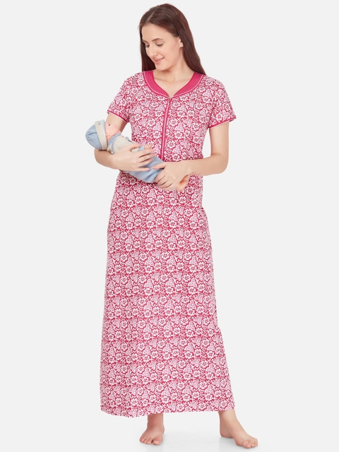

Sand Dune Printed Cotton Maternity & Feeding Nightdress, Pink