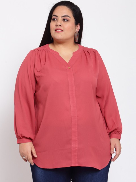 

plusS Women Pink Mandarin Collar Shirt Style Top