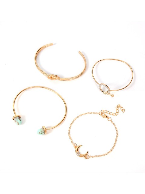 

YoungWildFree Women Pack of 4 Gold-Toned & Sea Green Brass Gold-Plated Charm Bracelet