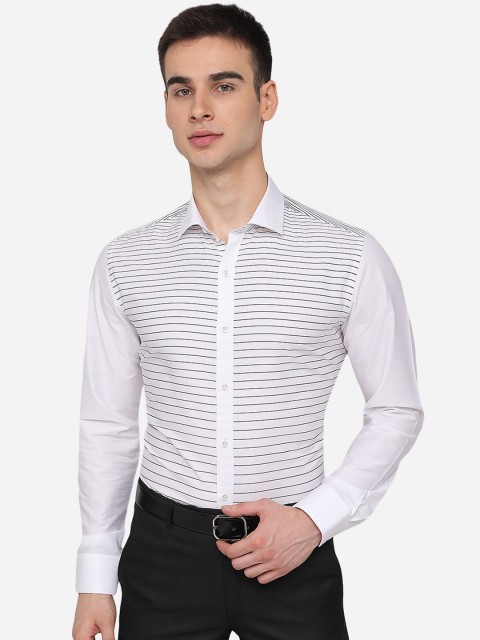 

JB STUDIO Men White Slim Fit Horizontal Stripes Striped Formal Shirt