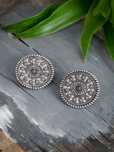 

Silvermerc Designs Oxidised Silver-Toned Circular Studs Earrings
