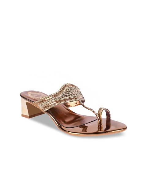 

Stelatoes Bronze-Toned Textured PU Block Mules