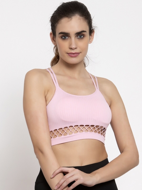 

MAKCLAN Pink Workout Bra Full Coverage Lightly Padded