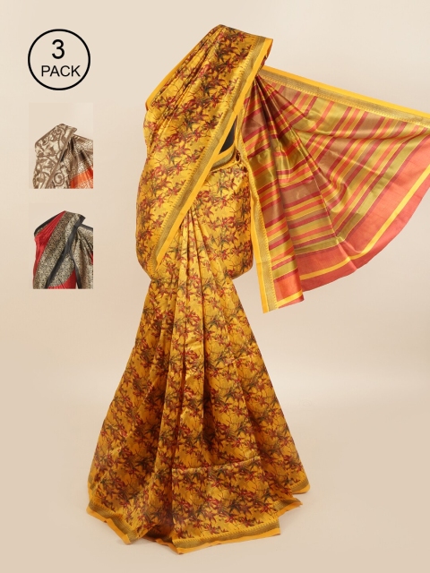 

Pothys Pack of 3 Ethnic Motifs Jute Silk Sarees, Mustard