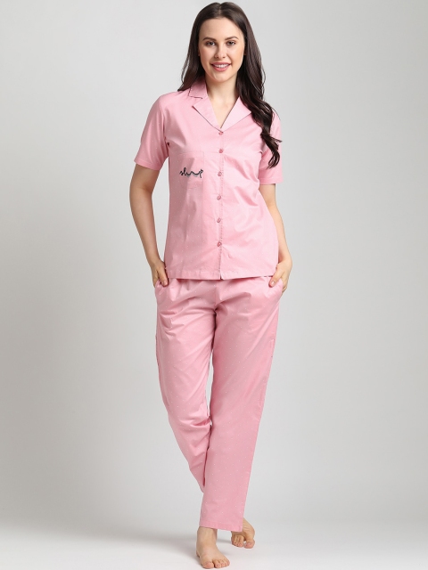 

DRAPE IN VOGUE Women Pink & White Dot Print Pure Cotton Pyjamas Set
