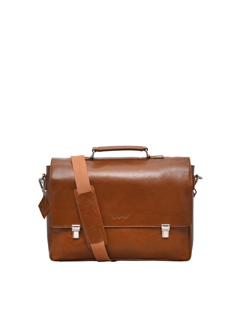 

OLIVE MIST Tan 16 Inch Textured Leather Laptop Bag
