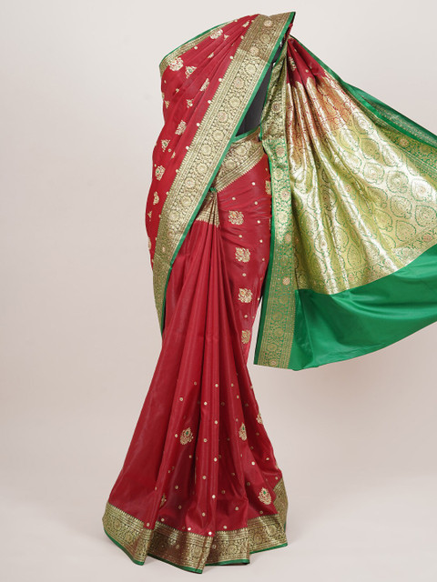 

Pothys Maroon & Green Woven Design Art Silk Banarasi Saree